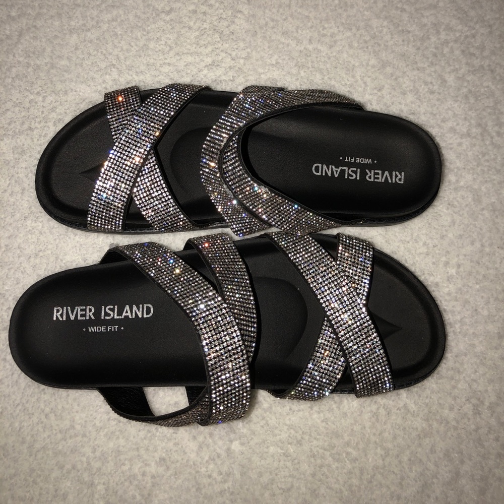 River Island Wide Glitter Slides
